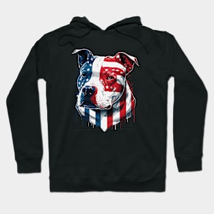 American Pitbull with US stars and stripes Flag Illustration Hoodie
